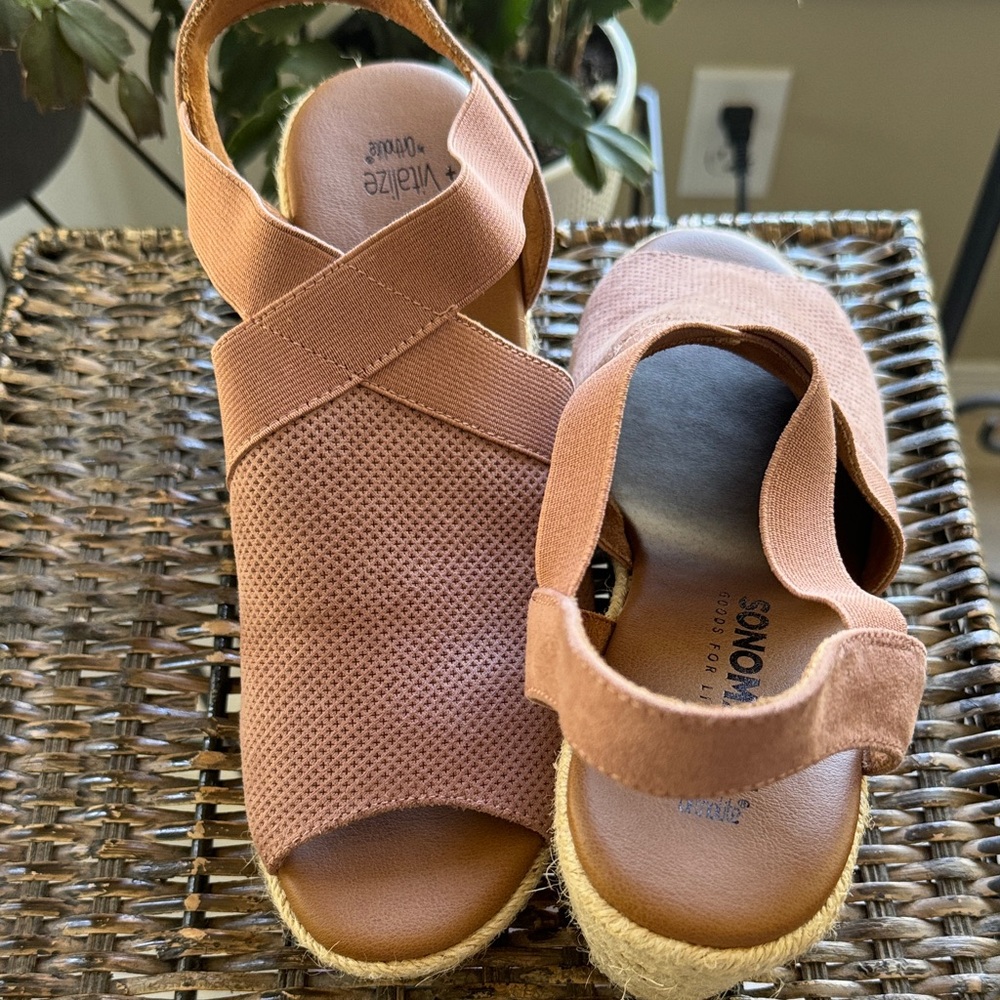Sonoma Women's‎ Ortholite Pink Blush Espadrilles Open Toe Wedge Size 8.5 - Picture 9 of 10